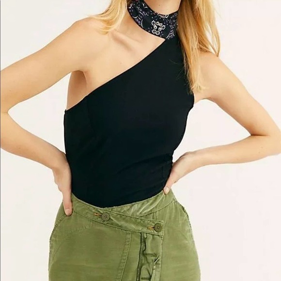 Free People Boho Black One Shoulder Top Medium - Picture 2 of 9